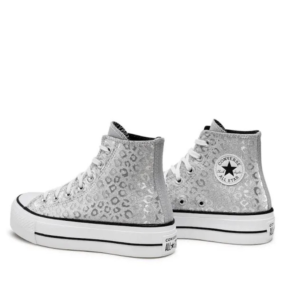 Converse All Star Women's White Leopard Print High Top Sneakers - Picture 4 of 7